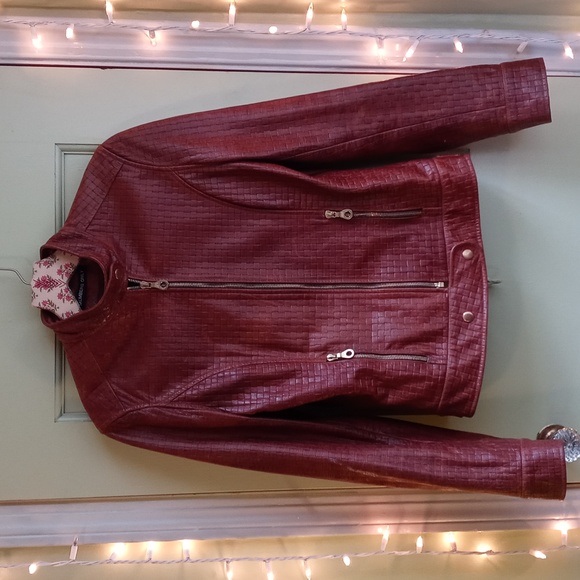 Men's Member's Only basket weave brown leather jacket coat Small - Picture 3 of 14